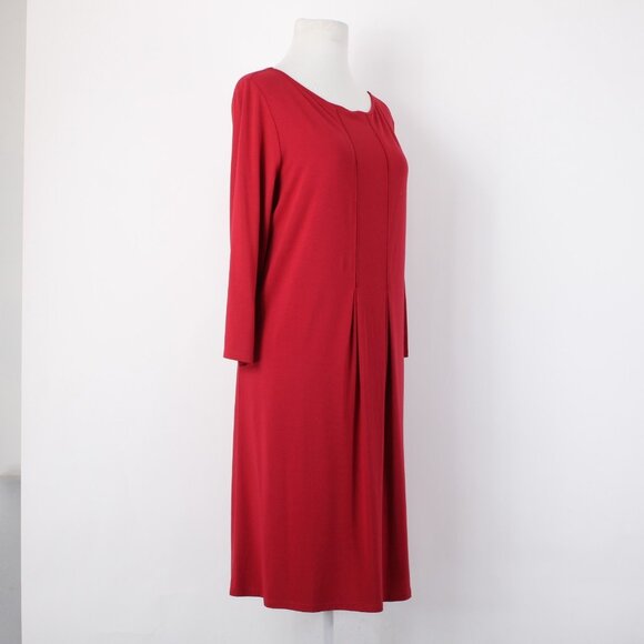 J Jill Dress $99 Sz M True Red Pleated Rayon Lycra Spandex Midi Dress - Picture 7 of 15